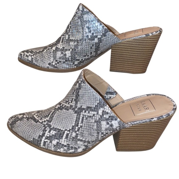 KAARI BLUE “Eliza” Faux Snakeskin Leather 3-1/2” Block Heels Slip On Style Mules - Picture 4 of 8